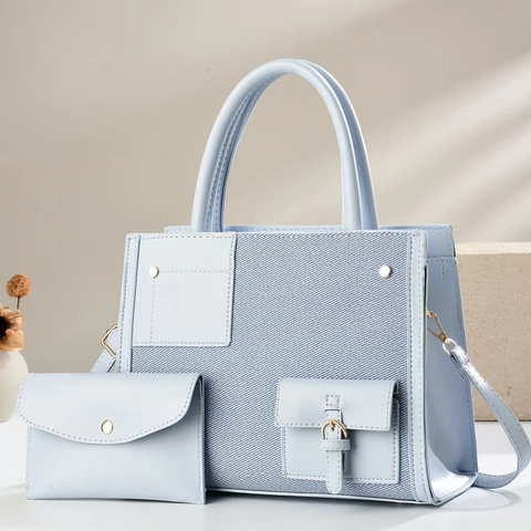 Γυναικεία Τσάντα Χειρός Tote Και Πορτοφόλι Color Block PU Δέρμα Καμβάς Αντίθεση Μεγάλη Χωρητικότητα Τσάντα Ώμου