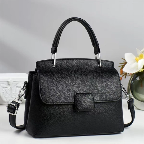 Damen Mode Litchi Narbe PU Leder Schultertasche Mit Tragegriff Abnehmbarer Riemen Klappe Crossbody Handtasche Für Pendler