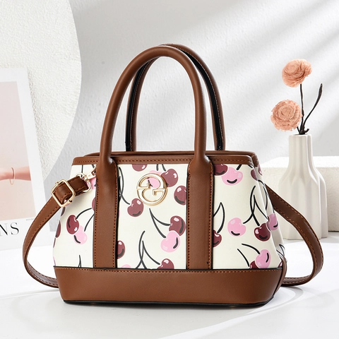 Bolso Tote de Cuero PU con Estampado de Cerezas Retro para Mujer Bolso de Mano de Gran Capacidad con Correa Ajustable