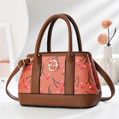 Bolso Tote de Cuero PU con Estampado de Cerezas Retro para Mujer Bolso de Mano de Gran Capacidad con Correa Ajustable