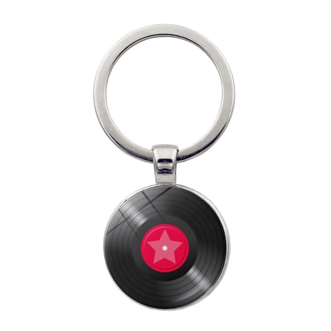 Vintage Vinyl Record Keychain Retro Music Theme Zinc Alloy Glass Pendant Keyring For Music Lovers Party Daily Accessories
