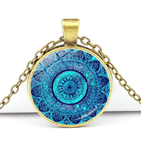 Vintage Mandala Blume Zeit Edelstein Anhänger Halskette Antik Bronze Zinklegierung Glas Cabochon Geometrischer Schmuck Für Herren Damen