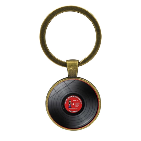 Llavero de Disco de Vinilo Retro Tema de Música Vintage Aleación de Zinc Cabujón de Vidrio Llavero para Amantes de la Música Regalo Colgante de Bolso de Bronce