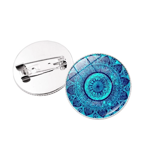 Mandala Glass Cabochon Brooch Pin Vintage Alloy Geometric Badge For Clothes Bags Decoration Women Men Jewelry Accessories