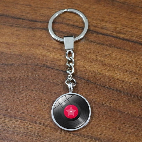 Vinyl Record Keychain Music Theme Retro Vintage Zinc Alloy Glass Pendant Charm For Music Lover Accessories