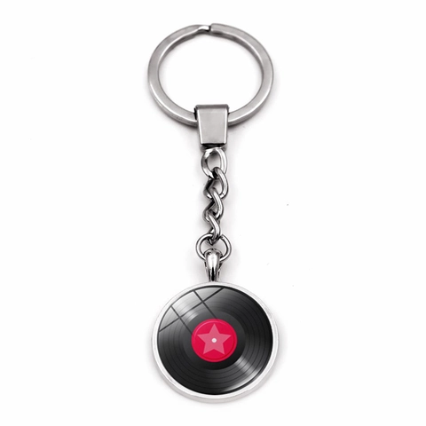 Vinyl Record Keychain Music Theme Retro Vintage Zinc Alloy Glass Pendant Charm For Music Lover Accessories