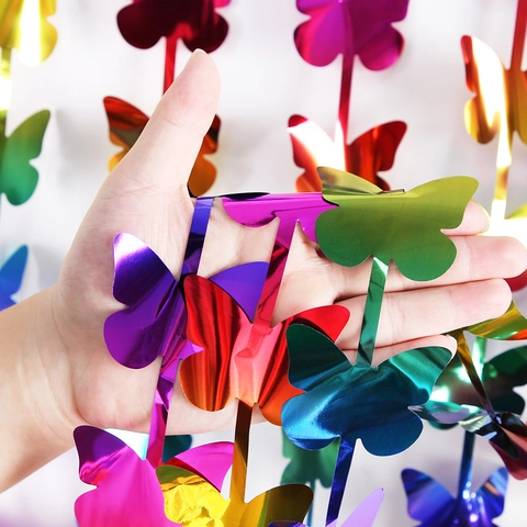 Tenda a Pioggia con Farfalle Laser Arcobaleno in PET Decorazione per Sfondo Festa di Compleanno Matrimonio Layout Parete Festival