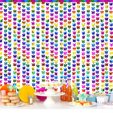 Tenda a Pioggia con Farfalle Laser Arcobaleno in PET Decorazione per Sfondo Festa di Compleanno Matrimonio Layout Parete Festival