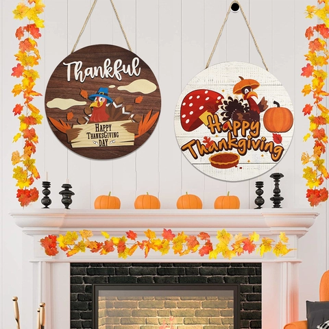 Thanksgiving Wooden Door Sign Hanging Plaque Turkey Pumpkin Maple Leaf Welcome Ornament For Autumn Harvest Home Wall Decor