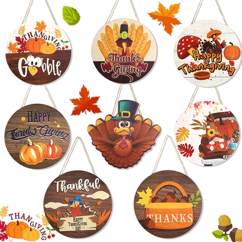Thanksgiving Wooden Door Sign Hanging Plaque Turkey Pumpkin Maple Leaf Welcome Ornament For Autumn Harvest Home Wall Decor