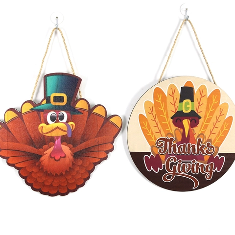 Targa Appesa in Legno per il Ringraziamento Autunno Raccolto Tacchino Zucca Foglia d'Acero Decorazione Porta Festa Casa Parete