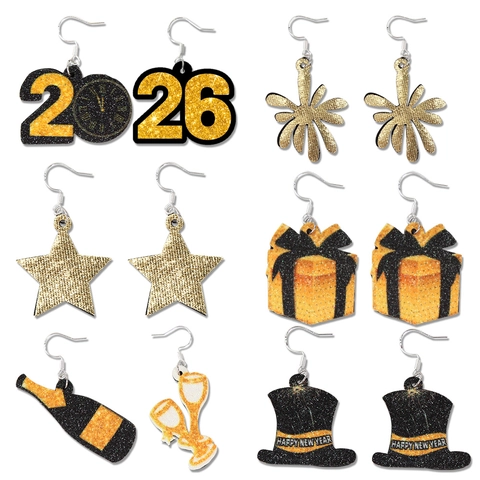 Schwarz Gold Neujahr Ohrringe 2026 Party Dekoration Foto Requisiten Glitzer Stern Feuerwerk Filz Ohrhänger Schmuck Für Damen Feier