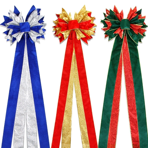 Große Weihnachtsbaumspitze Schleife Samt Glitzer Bänder Mehrlagig Feiertagsdekoration Für Zuhause Kerst Party Ornament
