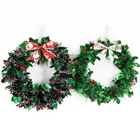 Ghirlanda Di Natale Appendere Porta Tinsel PET Bacche Colorate Fiocco Ornamento Decorazione Parete Festa Casa Tema Babbo Natale Pupazzo Di Neve