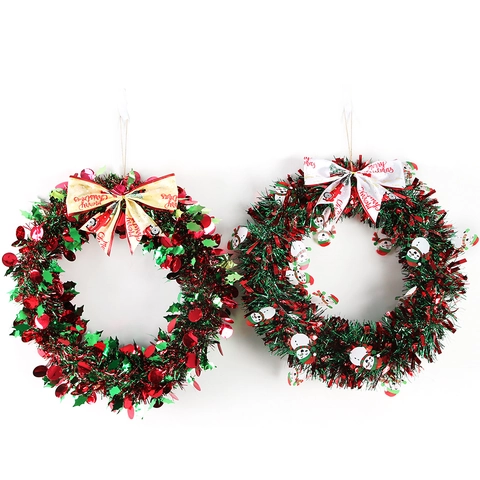 Ghirlanda Di Natale Appendere Porta Tinsel PET Bacche Colorate Fiocco Ornamento Decorazione Parete Festa Casa Tema Babbo Natale Pupazzo Di Neve
