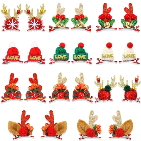 Molletta per Capelli a Forma di Corna di Renna di Natale Mini Cappello a Maglia Love Campana Fiocco di Neve Brillantini Accessori Capelli