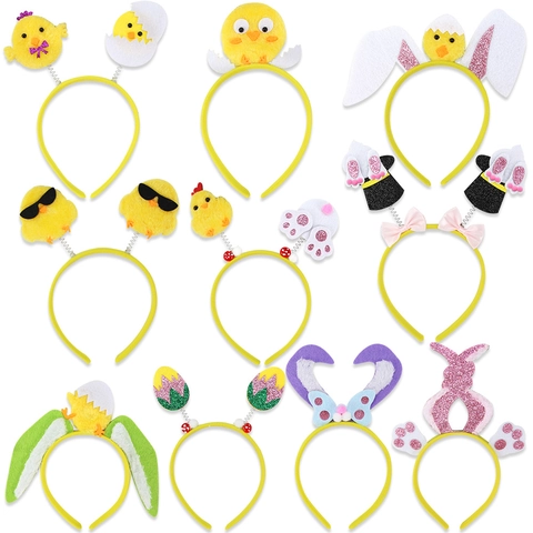 Decoración de Pascua Diadema de Pollito y Orejas de Conejo Accesorios para Fotos de Fiesta Felpa Fieltro Purpurina Tocado Pelo