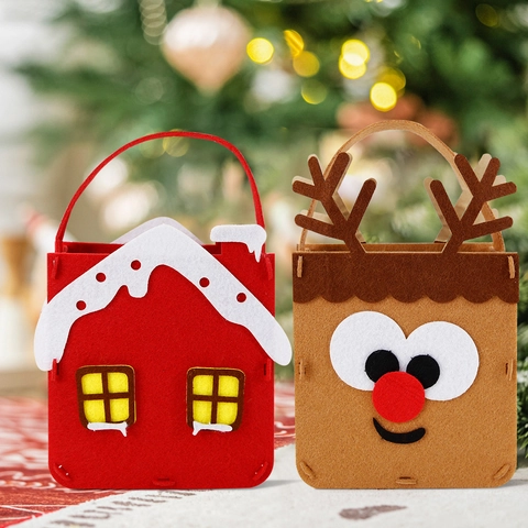 Borsa Regalo di Natale DIY in Tessuto Non Tessuto Borsa per Caramelle Babbo Natale Pupazzo di Neve Renna Pinguino per Feste Bambini