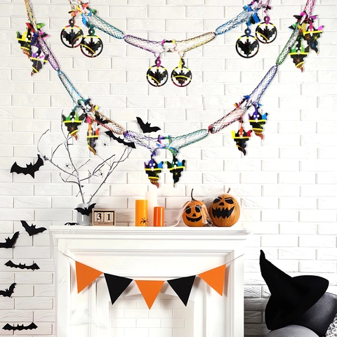 Ghirlanda Halloween a Nido d'Ape PET Traforato Fantasma Pipistrello Ragno Zucca Ornamento Sospeso Multicolore Decorazione per Feste