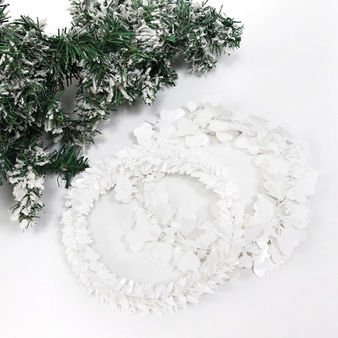 Ghirlanda Di Festoni Bianchi A Foglia E Cuore Filo Di Ferro Rattan Simulato Corona Appesa Per Decorazione Festa Di Nozze Di Natale