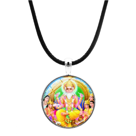 Hindu Gottheit Ganesha Durga Hanuman Glas Cabochon Anhänger Halskette Für Damen Herren Vintage Zinklegierung Lederseil Religiöser Schmuck