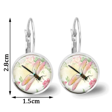 Pendientes De Palanca Libélula Flor Cabujón Vidrio Aleación Estilo Retro Vintage Naturaleza Joyería