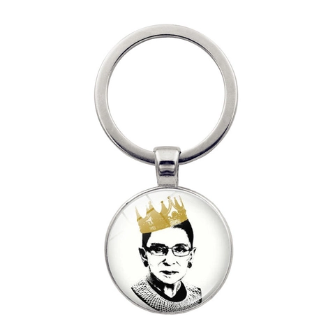 Justice Ruth Bader Ginsburg RBG Metal Keychain With Glass Cabochon Crown Portrait Zinc Alloy Keyring For Women Men Gifts