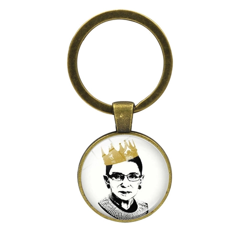 Justice Ruth Bader Ginsburg RBG Metal Keychain With Glass Cabochon Crown Portrait Zinc Alloy Keyring For Women Men Gifts