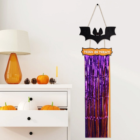 Decoración Colgante de Halloween Con Letrero de Madera y Borla de Flecos de PET Adorno de Pared para Puerta Bruja