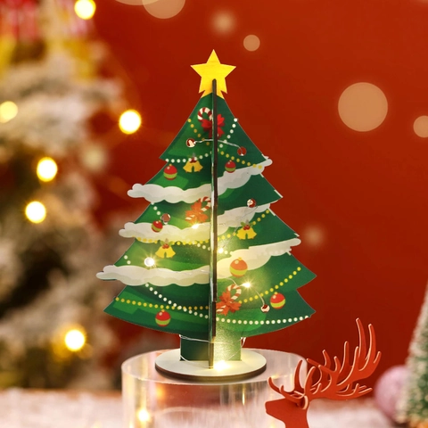 Árbol de Navidad de Madera DIY Adorno de Mesa Con Luces LED Decoración de Escritorio Fiesta Regalo Navidad