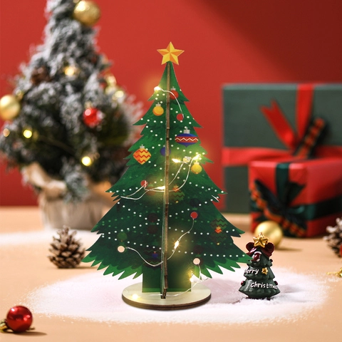 Sapin De Noël En Bois DIY Lumineux Décoration De Table Guirlande LED Lumière Chaude Ornements De Bureau Pour Fête De Noël Maison