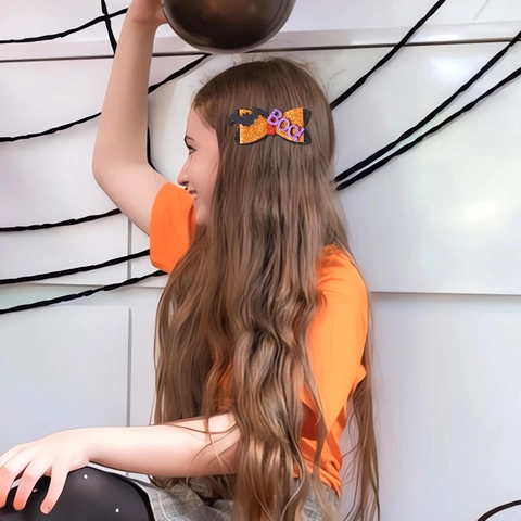 Pinzas para el Cabello con Lazo de Purpurina Halloween Murciélago Araña Sombrero de Bruja Fieltro Aleación para Niños Mujeres Fiesta