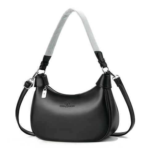 Damen PU Leder Halbmond Achseltasche Vintage Casual Hobo Umhängetasche Mit Verstellbarem Riemen Geprägtem Schriftzug Design