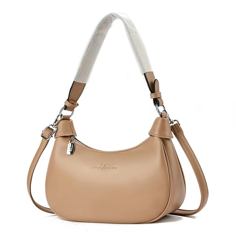 Damen PU Leder Halbmond Achseltasche Vintage Casual Hobo Umhängetasche Mit Verstellbarem Riemen Geprägtem Schriftzug Design