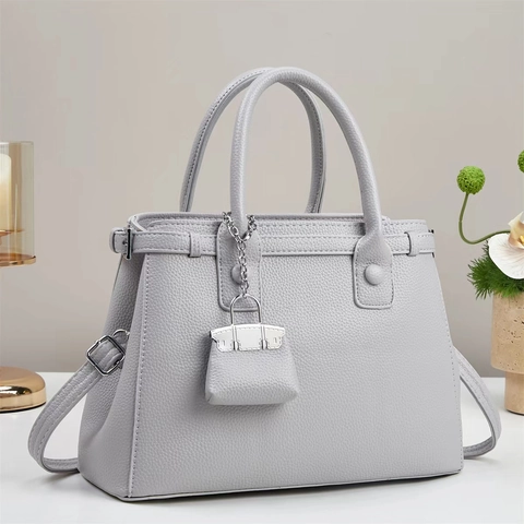Litchi Pattern PU Leather Handbag Tote With Decorative Mini Pouch Elegant Business Commute Shoulder Bag For Women