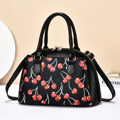 Borsa A Conchiglia In Pelle PU Con Stampa Ciliegia Da Donna Borsa A Mano Vintage Con Tracolla Rimovibile Versatile