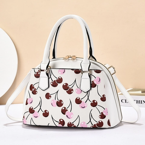 Borsa A Conchiglia In Pelle PU Con Stampa Ciliegia Da Donna Borsa A Mano Vintage Con Tracolla Rimovibile Versatile