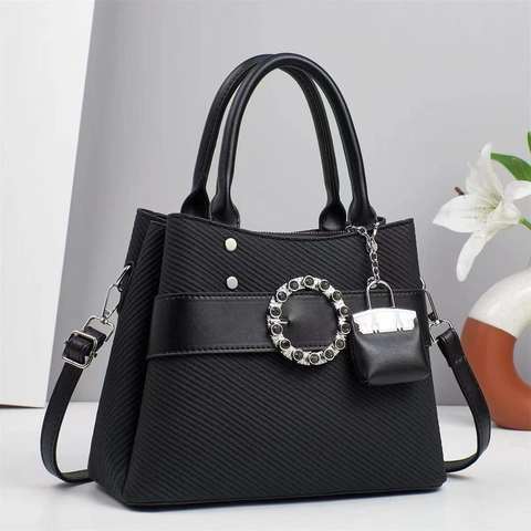 Borsa Tote Grande Da Donna In Pelle PU Tassellata Con Anello Di Strass E Mini Borsa Pendente Elegante Da Pendolare