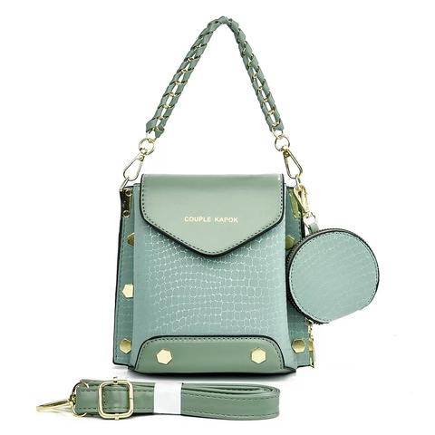 Crocodile Pattern PU Leather Small Square Bag With Braided Handle Gold Rivets Round Coin Purse For Women