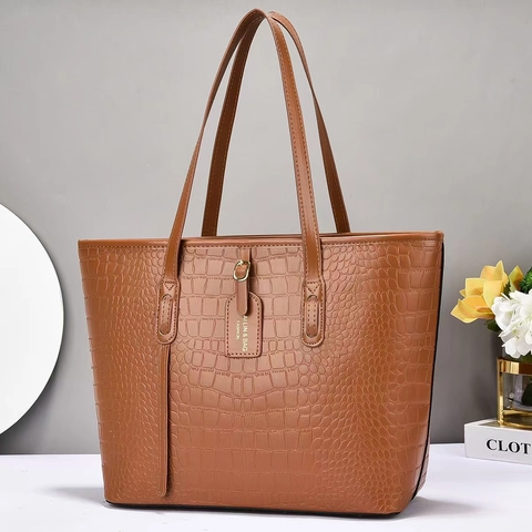 Bolso Tote de Mujer de Gran Capacidad con Patrón de Cocodrilo de Cuero PU Moderno Simple Bolso de Hombro para el Día a Día