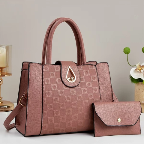 Damen Handtasche Und Beutel PU Leder Litchi Körnung Geprägtes Karomuster Umhängetasche Große Kapazität Mode