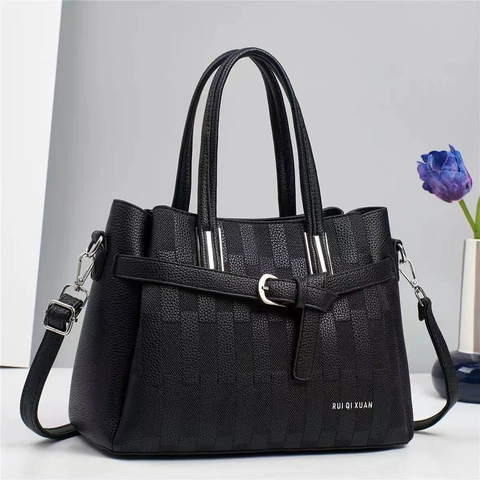 Borsa A Mano Da Donna In Pelle PU Motivo Litchi Griglia Grande Capacità Tote Con Tracolla Rimovibile Alla Moda Quotidiana