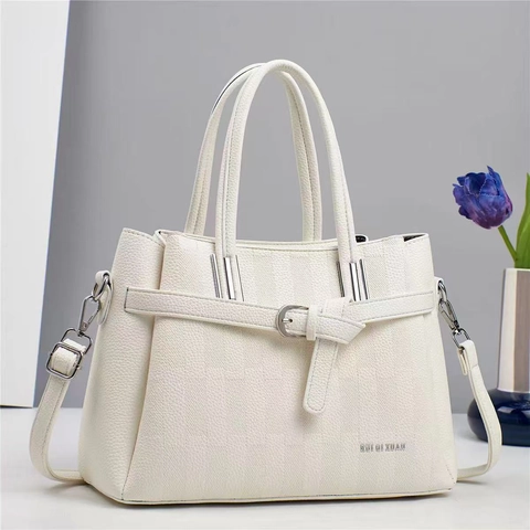 Borsa A Mano Da Donna In Pelle PU Motivo Litchi Griglia Grande Capacità Tote Con Tracolla Rimovibile Alla Moda Quotidiana