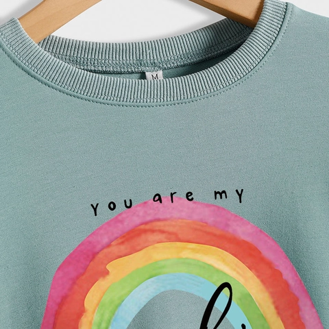 Women Crew Neck Sweatshirt You Are My Sunshine Rainbow Print Cotton Blend Long Sleeve Casual Loose Pullover Top