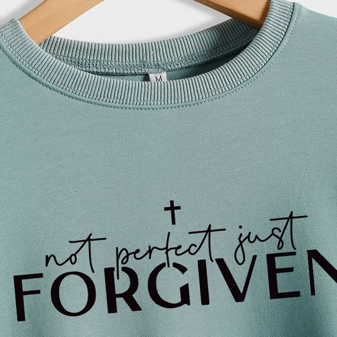 Damen Rundhals Sweatshirt Baumwollmischung Langarm Forgiven Kreuz Druck Pullover Casual Inspirierend Streetwear Top