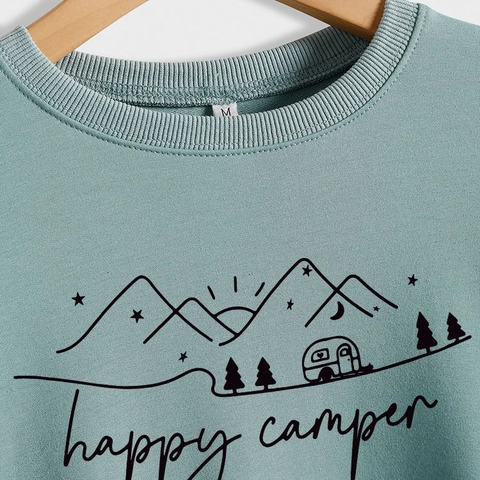Sudadera Con Estampado Happy Camper Para Mujer Mezcla De Algodón Manga Larga Cuello Redondo Jersey Holgado Para Casual