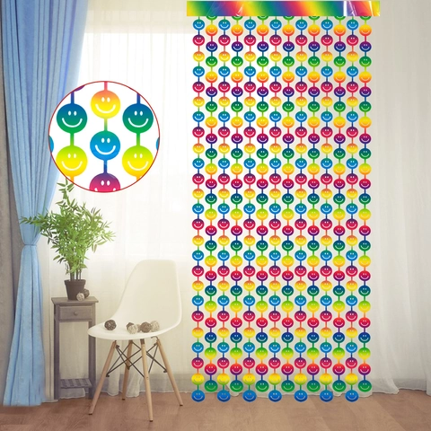 Tenda a Frange Arcobaleno Sfumato Con Faccina Sorridente Fondale per Feste Compleanno Celebrazione Decorazione di Sfondo