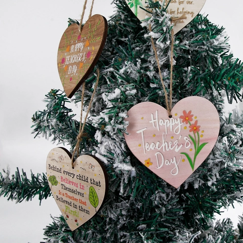 Herzform Holzschild Für Lehrertag Hängedekoration Floral Druck Holzplakette Mit Hanfseil Klassenzimmer Schule Lehrer Geschenk