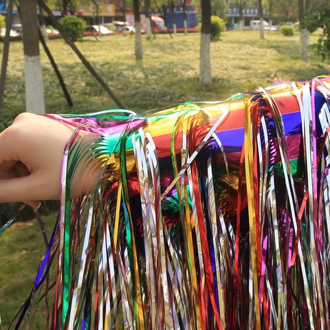 Macaron Rainbow Tinsel Fringe Jacket For Festival Party Carnival Costume Colorful Laser PET Material Performance Tassel Jacket Coat