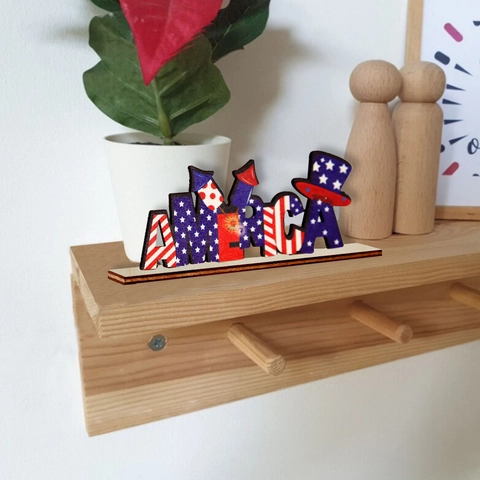Decoración De Mesa De Madera Del Día De La Independencia USA América Home Patriótico Ornamento Escritorio Estrellas Gnomo